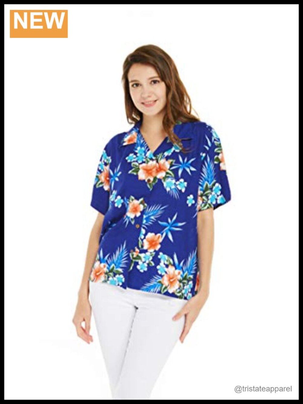 100% Rayon Floral Hawaiian Aloha Shirt Women's Button Down Short Sleeve Party